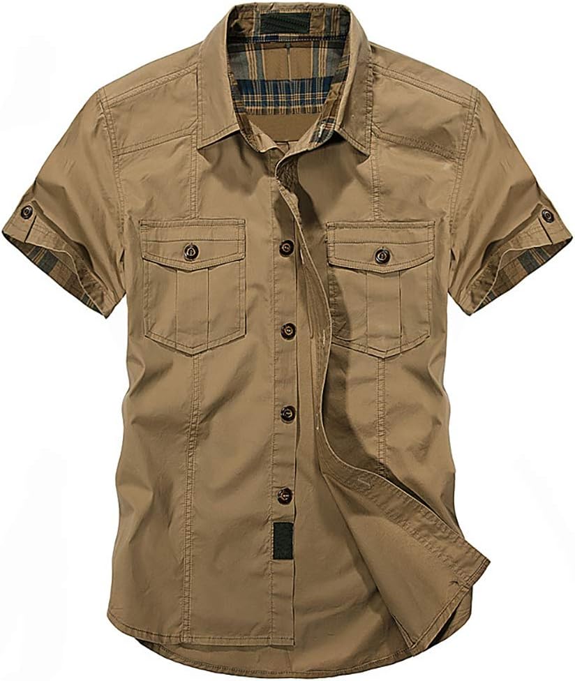 DQQ Men's Solid Cotton Short Sleeve Button Down Shirt