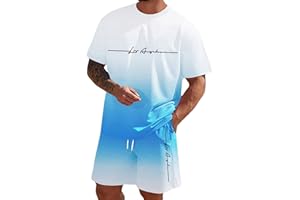 Men Short Sets Outfits Fashion Gradient 2 Piece Summer Clothes Casual Matching Loose Fit Shirt Shorts Set
