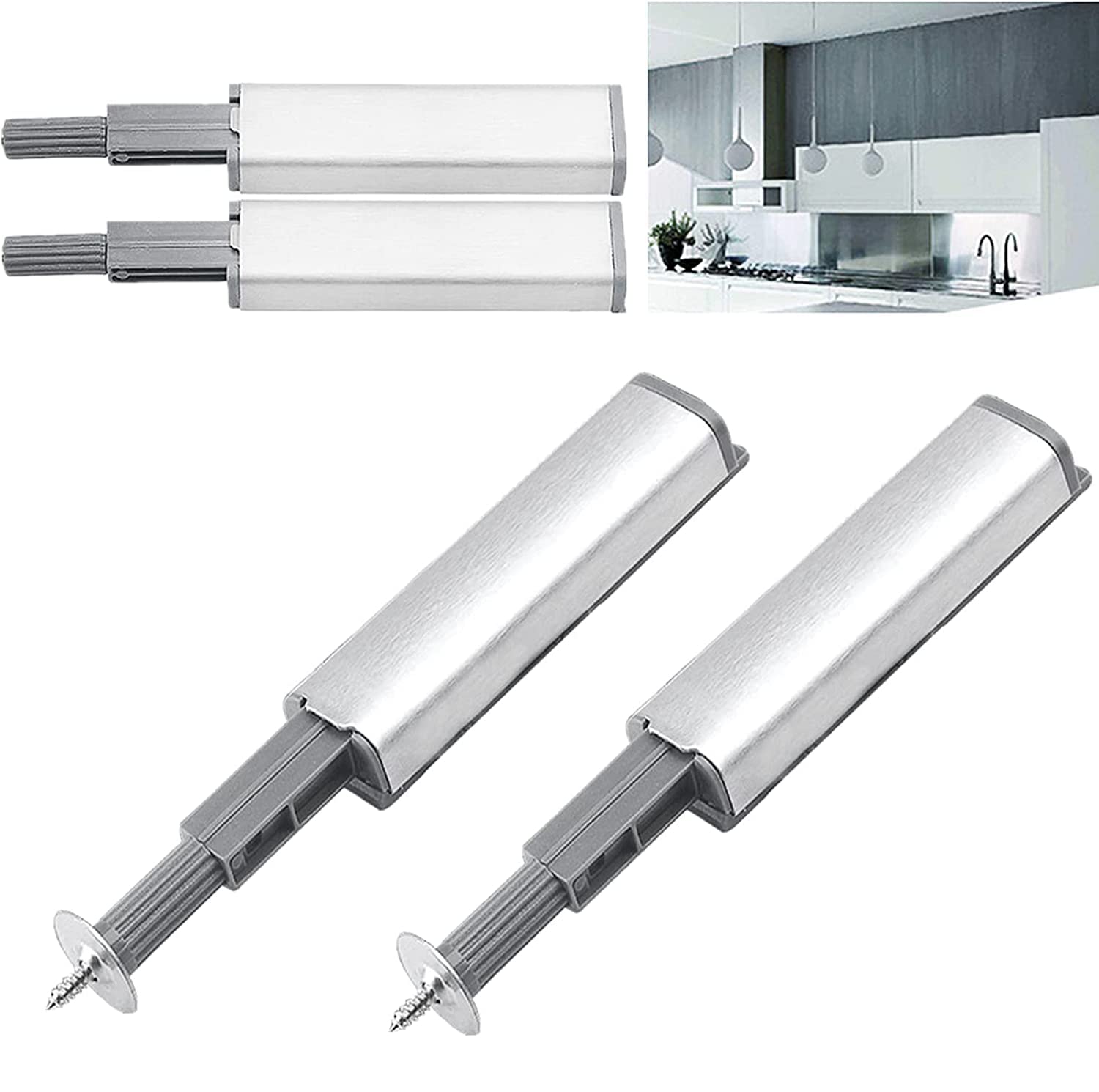 Yetaha 4pcs Magnetic Door Latch Push to Open Door Catches Stainless Steel Magnet Push to Open System Push Latches Release for Open and Close Kitchen Door Cabinet Drawer Wardrobe Furniture Silver