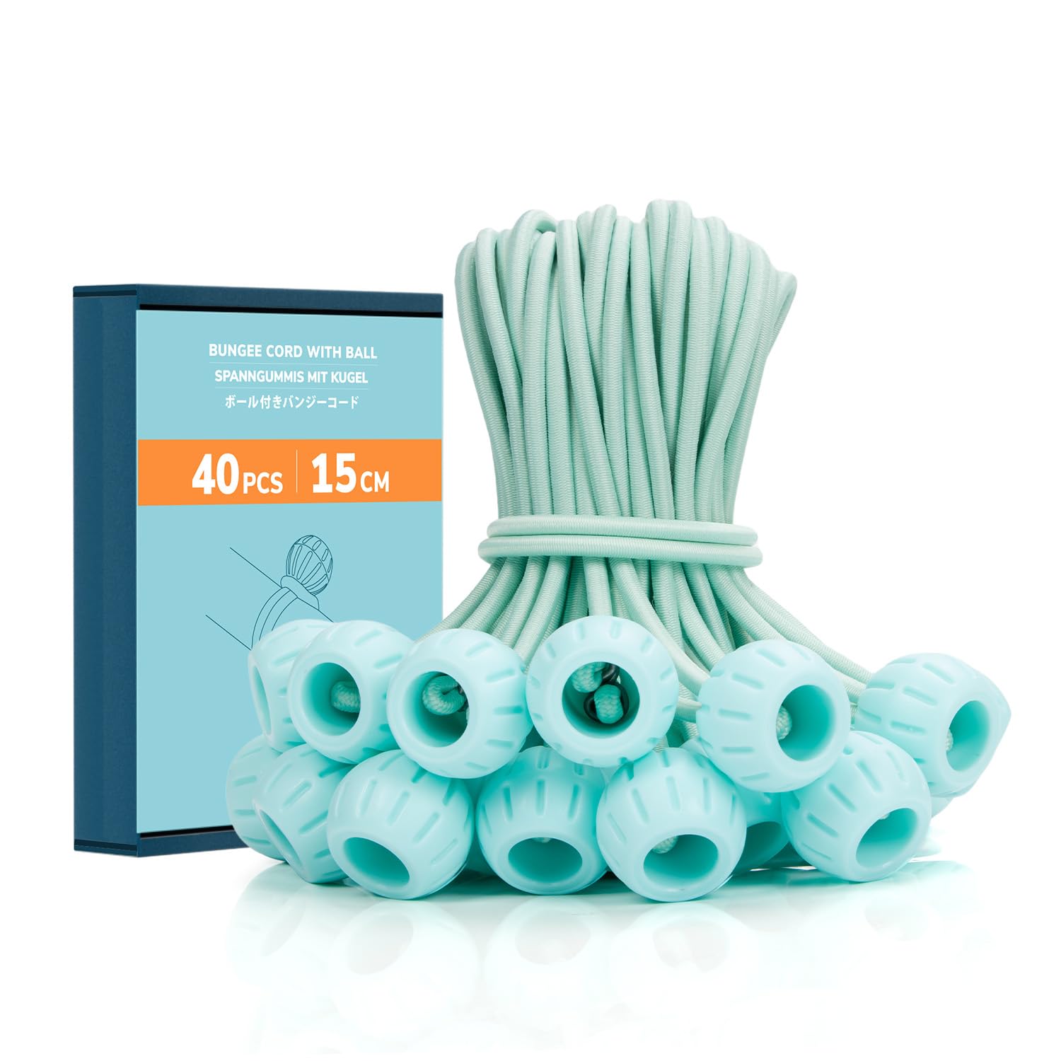 Abma Cord Bungee Cords with Balls 40Pcs x 15cm Bungee Ties with Ball Heavy Duty Tarpaulin Ball Bungee for Tarpaulin, Tent, Banners and Fixing - Mint