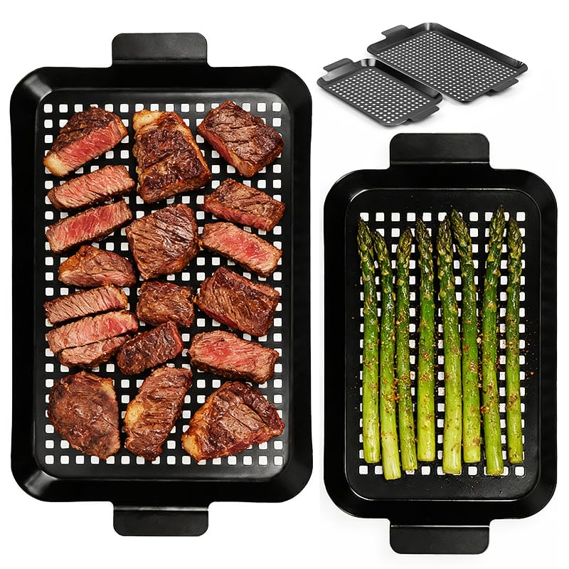Photo 1 of ***DAMAGED - SEE NOTES/PICTURES***Ayiusideza Grill pan, 2 Grilling Tray - Outdoor Grilling Baskets with Hole, Camping Barbecue Set for meat, fruits and vegetables (2 pieces)