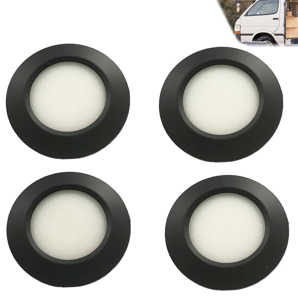 JUTTAUTO 4pcs 12V Campervan Spot Lights 3W Black Caravan Dimmable Interior Recessed Ceiling Mount Downlight 3000K Warm White Roof LED Light for Camper Boat Yacht T4 T5 Camping Lighting