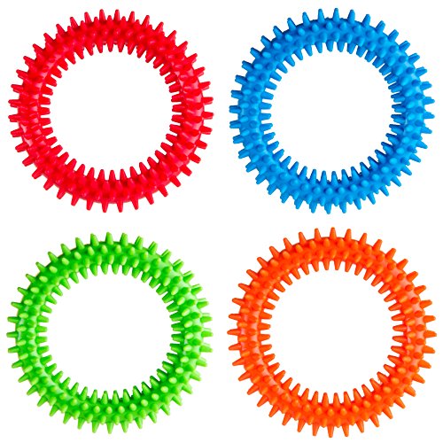 Silicone Spiky Sensory Toy Rings (4-Pack) Tactile Fidget Gadget | Quiet, Fidgeting and ADHD Support | Colorful, Stimulating Massage | Toddler, Youth Friendly Sensory Motor Aid