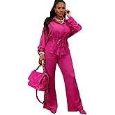 Ophestin 2 Piece Travel Outfits for Women Dressy Button Down Shirt Two Piece Wide Leg Pants Sets
