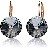 Austrian Crystal Round Drop Earrings for Women 14K Gold Plated Hypoallergenic Leverback Hoop Earrings