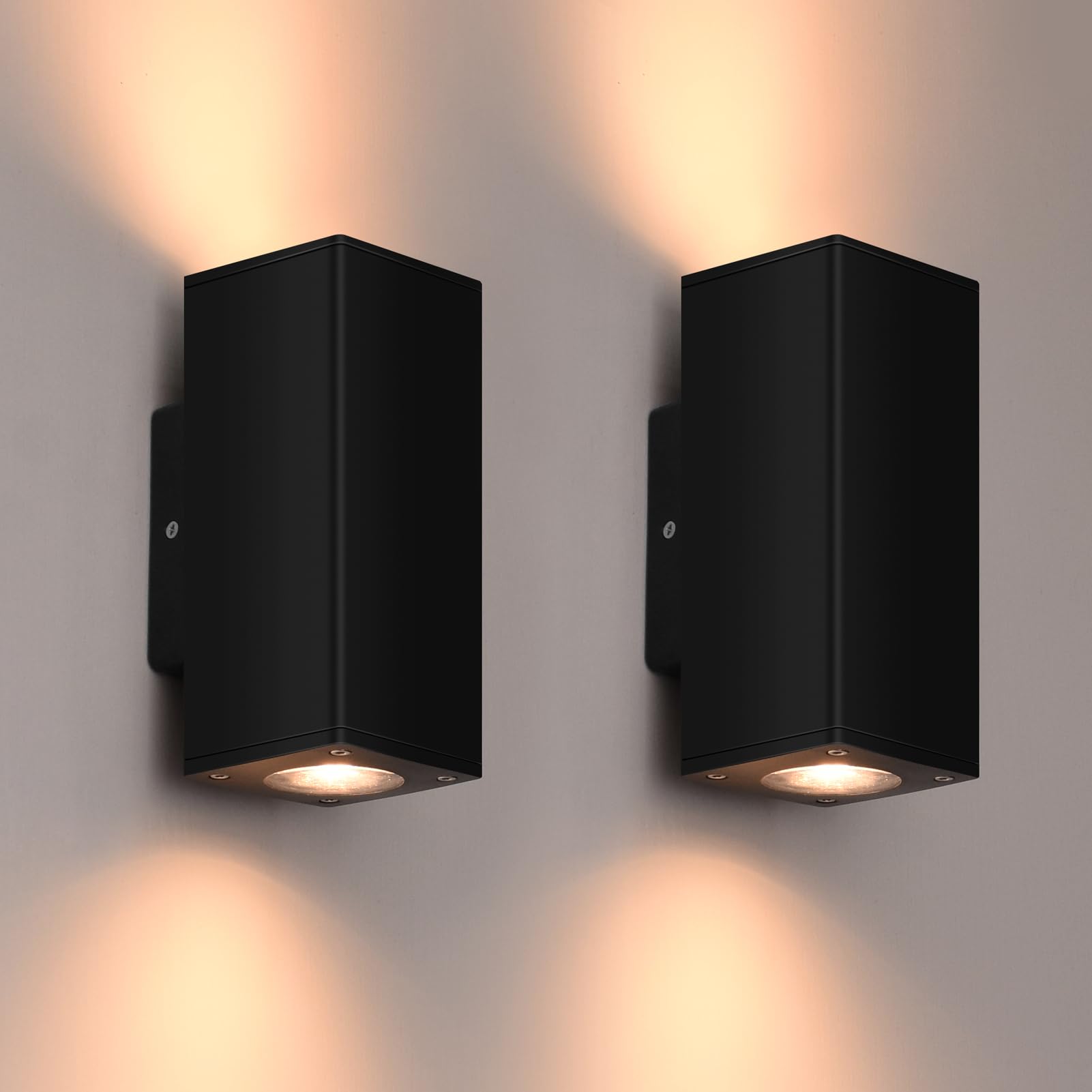 FUDESY Outdoor Wall Light, Up Down Outside Wall Lamp, IP54 Waterproof GU10 Base Max 7W Plastic Exterior Wall Sconce Mains Powered for Front Door Patio Terrace Hallway Porch Post Garage, 2 Pack