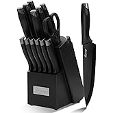 Hancorys Knife Sets for Kitchen with Block, 15 Pieces Chef Knife Set with Self Sharpening, Stainless Steel Nonstick Ceramic A