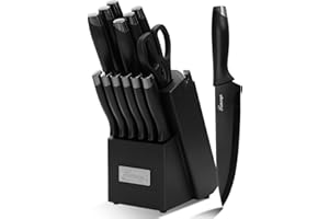 Hancorys Knife Sets for Kitchen with Block, 15 Pieces Chef Knife Set with Self Sharpening, Stainless Steel Nonstick Ceramic A