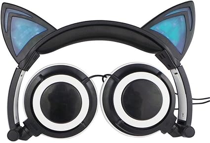 Amazon 折り畳み式の熱烈なかわいい猫の耳のヘッドホンイヤホンpcゲーム ヘッドセットのラップトップコンピュータの携帯電話のためのledライトを点滅 黒い Gzcrdz ゲーミングヘッドセット 通販