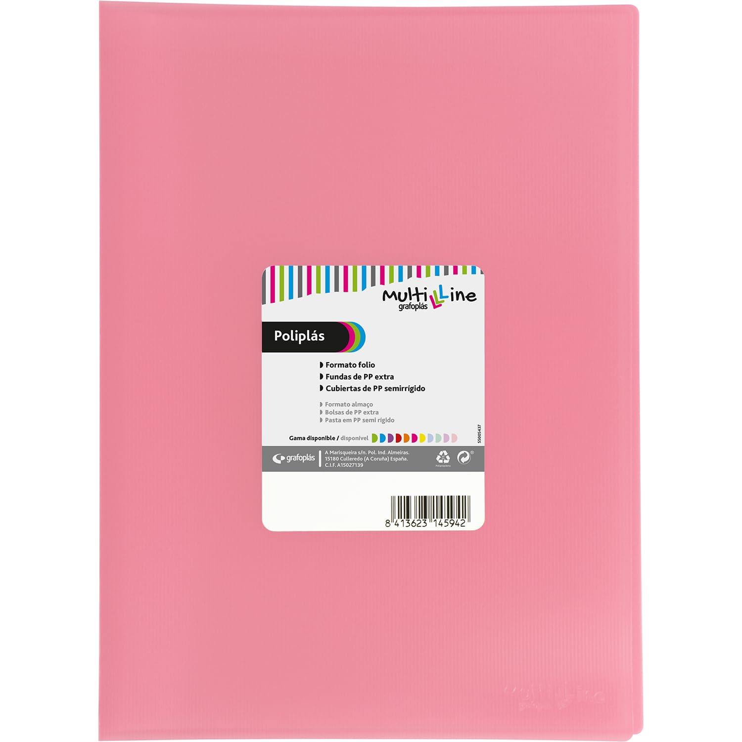 Grafoplás | Plastic Folder | 50 Clear Sleeves | Folio Size | Light Pink | Flexible Cover | Multiline Poly Plastic | Perfect School and Office Supplies