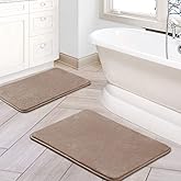 H.VERSAILTEX Bath Mat Memory Foam Set Bathroom Rug Set Flannel Velvety Bath Mat Luxury Extra Soft and Absorbent Non Slip Rugs for Bathroom/Bedroom Washable(2 Pack- 20"x 32"/ 17"x 24", Taupe)