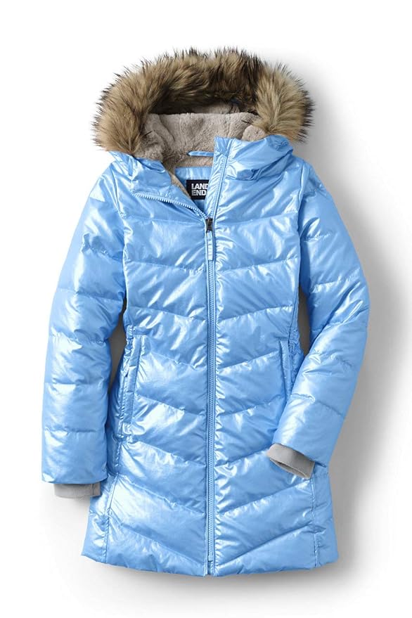 Lands' End Girls' ThermoPlume Fleece Lined Coat Crystal Blue Big Kid Small Amazon.in Clothing