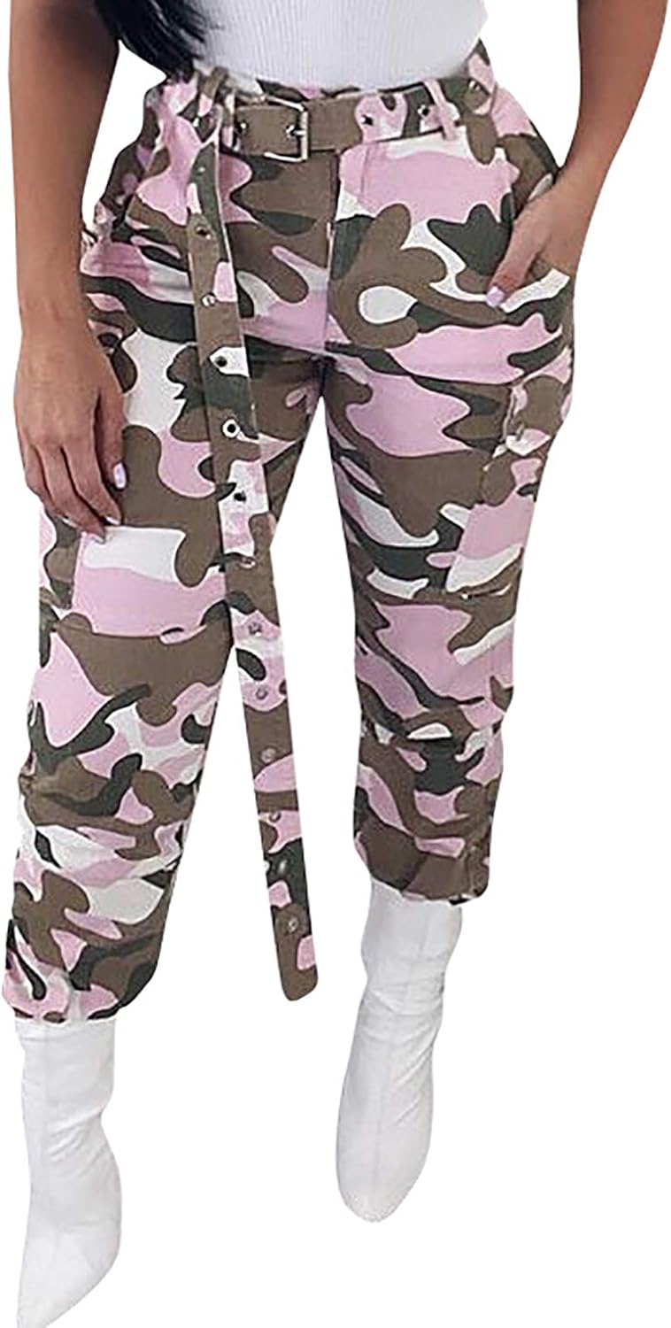 Voghtic Women's Slim Fit Camoflage Camo Jogger High Waisted Pants with Belt Amazon.ca Clothing