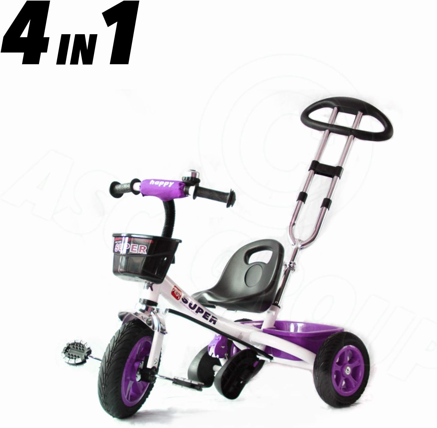 All Road Trikes CHILDS PEDAL TRIKE BLACK/WHITE Adjustable Seat Front & Rear Baskets 2-5 Years **JY-T04 White** - Image 4