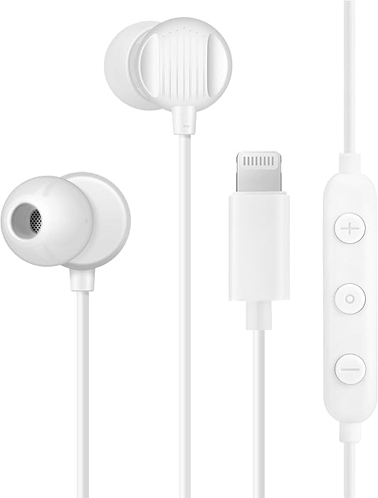 PALOVUE Lightning Headphones Earphones Earbuds Microphone Controller MFi Certified Compatible with iPhone 8 7 Plus iPhone 12 11 Pro Max X XS Max XR PV2-White