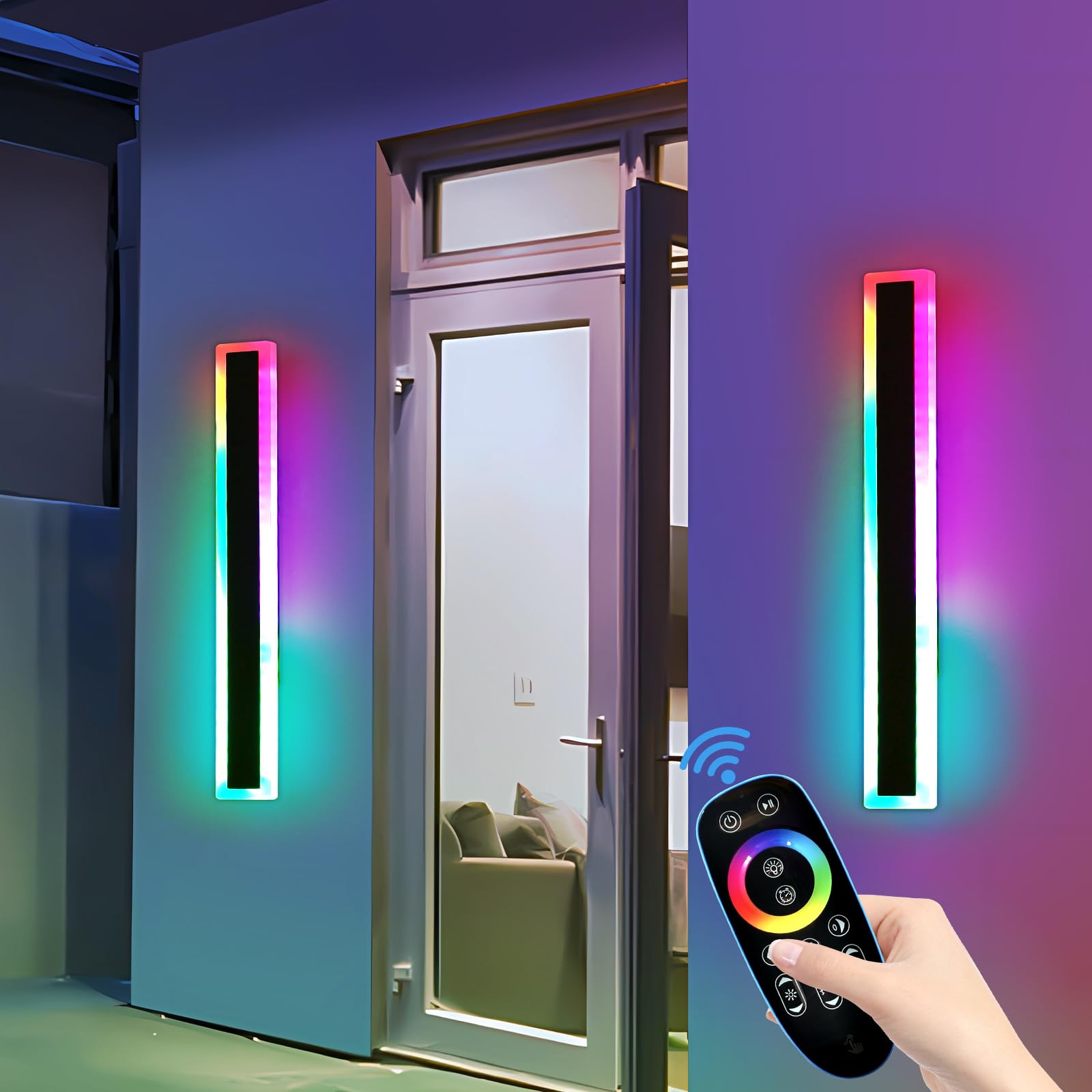 Mikeru 2pack 80CM RGB Dimmable Outdoor Wall Light, 7 RGB Colours and 3 Colour Temperatures 3000K/4500K/6000K Wall Sconce, IP65 Rainproof Wall Sconce for Porch, Patio and Festive Decorations