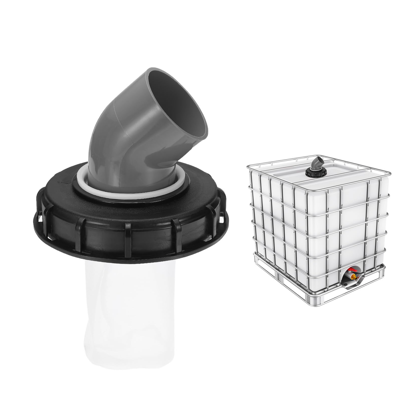 PATIKIL 45° IBC Lid Filter Cover 163mm Plastic Ton Barrel Cover with Washable Nylon Filter IBC Tote Hose Adapter IBC Tank Container for Rainwater Tank Rain Tank 1000L IBC Tank, Black Gray