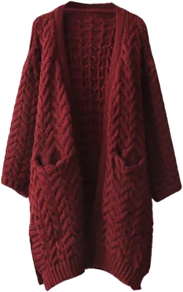 SEWORLD Women Long Sleeve Oversized Loose Knitted Sweater Cardigan Twist Outwear Coat