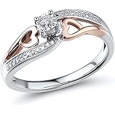 Diamond Promise Ring Heart in 10KT Rose Gold and Sterling Silver 1/10 CTTW (H-I Color, I2-I3 Clarity)