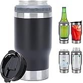 PCSCER 4 in 1 Travel Mug and Can Insulator for 12 oz Can and Beer Bottle. Stainless steel Vacuum Insulated Cup and Thermocooler. (Black)