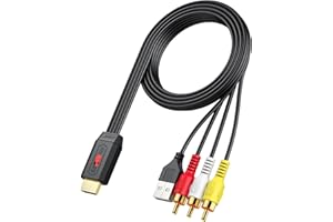 Neoteck RCA to HDMI Converter 150cm/5ft AV to HDMI Cable Supports 16:9/4:3 Conversion Built-in AV Cable for Vintage Movies or Life Videos Plug and Play Widely Used in DVD VCR Player-Male RCA Input