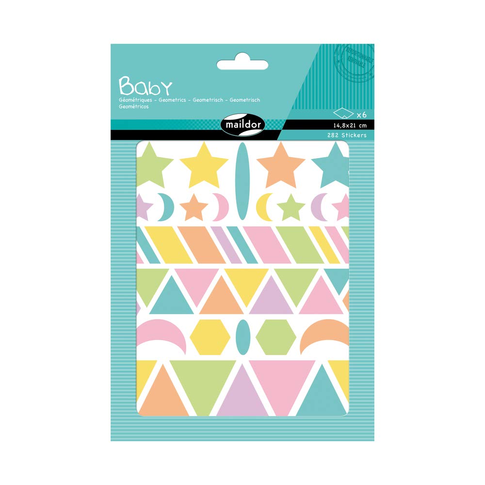 Maildor AE041O -STICKERS Baby - Pack of 6 sheets - 14.8 x 21 cm - From 2 years - PASTEL GEOMETRIC DESIGNS (282 stickers) - Suitable for Educational Use