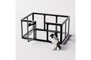 JALOVE Acrylic Dog Playpen Indoor, 10 PCS Plastic Puppy Playpen with Door, Clear PlayPen for Dog Cat Rabbit Ferret, Preferable Small Dog Cage, Easy Assemble Pet Pen, 50" L x 33.5" W x 24" H, Black