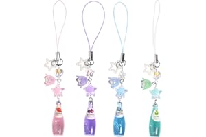 DLYFNVEV Cute Strawberry Soda Phone Charms, Y2K Fruit Summer Phone Keychain Charm, Aesthetic Beaded Phone Charm