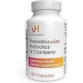 vH Essentials Probiotics for Women with Prebiotics, Cranberry & Vitamin C - 120 Capsules (60 Day Supply) -Probiotics Support Gut Balance, Health & Urinary Tract Health for Women