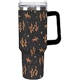 Qwalnely Retro Tumbler 40 oz Water Bottle with Handle Flip Straw, Leak Resistant Tumbler Mug Cup, Reusable Insulated Stainless Steel, Western Gifts for Women & Men