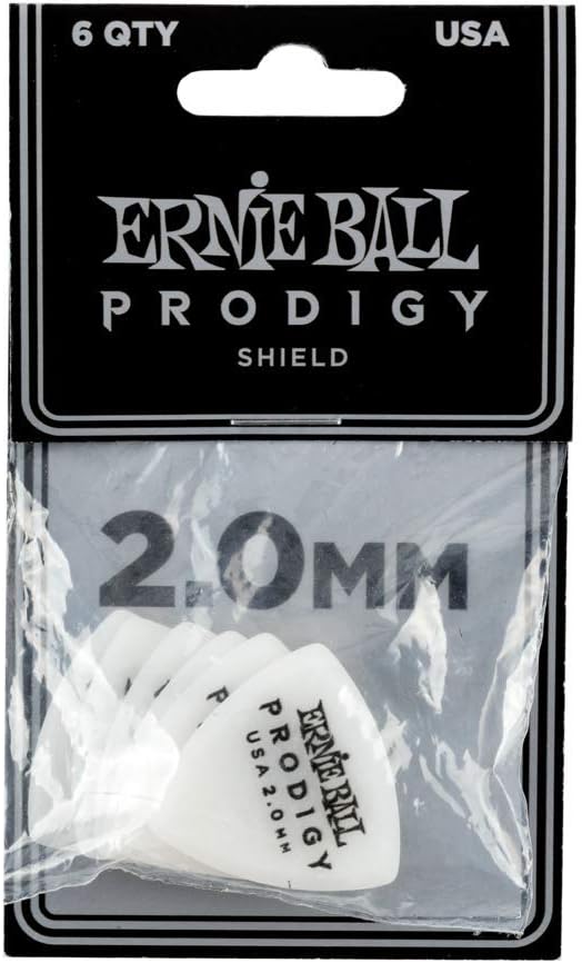 Ernie Ball Prodigy Guitar Picks, Shield, White 2.0mm, 6-pack (P09337)