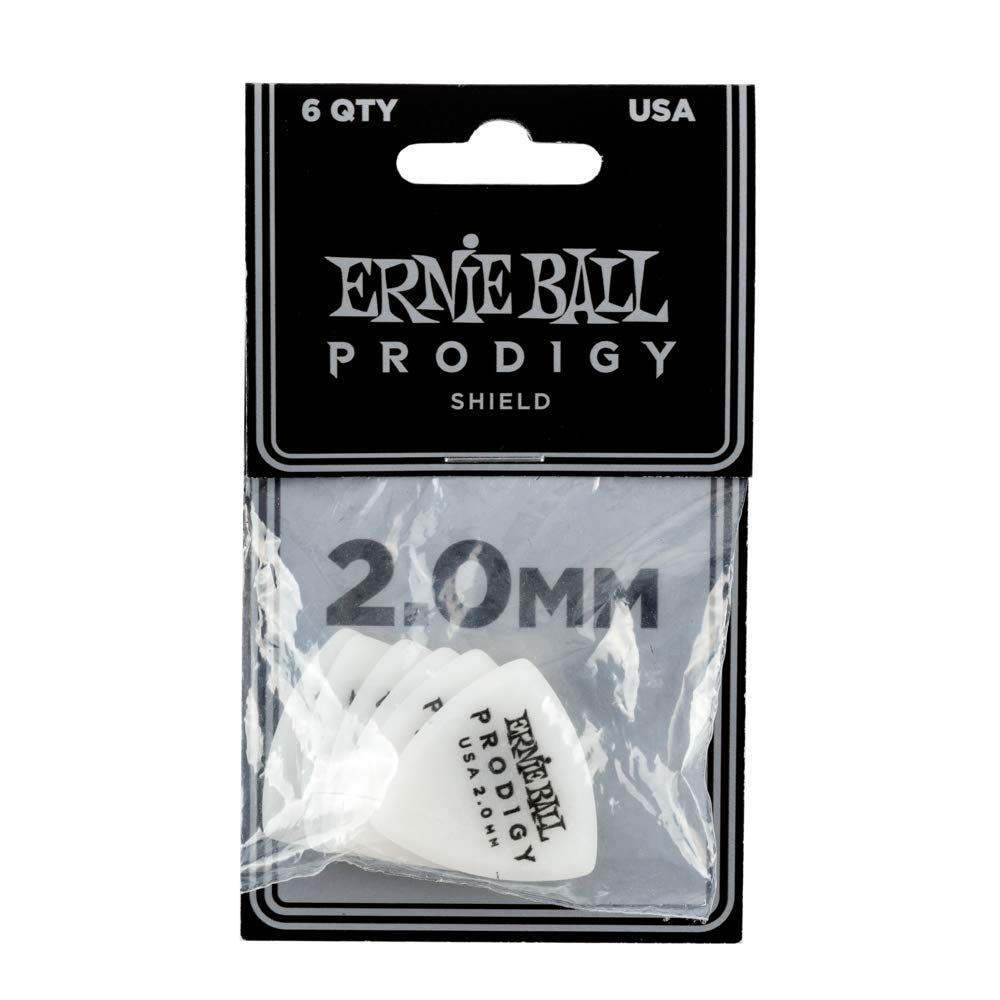 Ernie Ball Prodigy Guitar Picks, Shield, White 2.0mm, 6-pack (P09337)