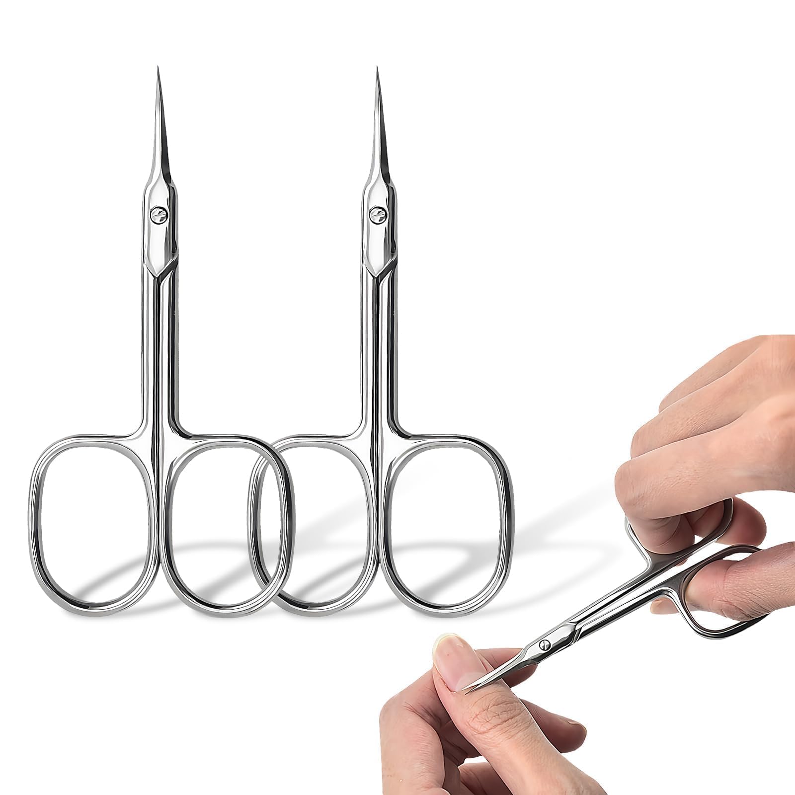 Photo 1 of Trazzic (2-PACK) Cuticle Scissors & Nail Scissors - Mirror-Finished Steel Trimmer, Eyebrow, Eyelash, Cuticle Cutter with Curved Design & Comfort Grip