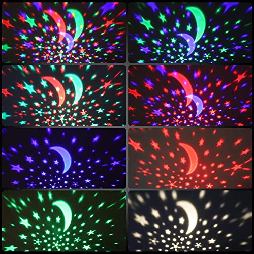 Baby Night Light Moon Star Projector 360 Degree Rotation, 4 LED Bulbs 8 Color Changing with USB Cable/Batteries Powered, Unique Gifts Kids, Romantic Bedroom Décor (Blue, 4.7) - Thumbnail 5