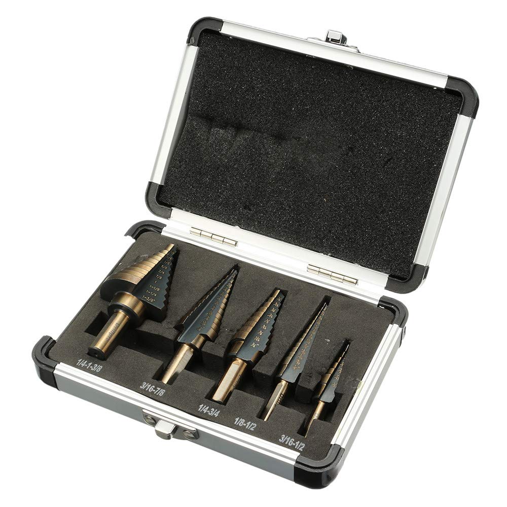 CEFEPH 5-Piece HSS Step Drill Set with Aluminium Housing