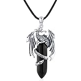 REDSUN 925 Sterling Silver Dragon Pendant Necklace Viking Dragon with Obsidian/Opal Protection Jewelry Gifts for Men Women Her Him Birthday Valentines Day Gifts