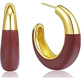 LEMON GRASS Two Tone Enamel Hoop Earrings | Burgundy & Gold Hoops, 1 1/2''