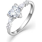 STARCHENIE Heart Ring for Women 925 Sterling Silver Heart Birthtone Engagement Wedding Promise Ring for her Size 5-10
