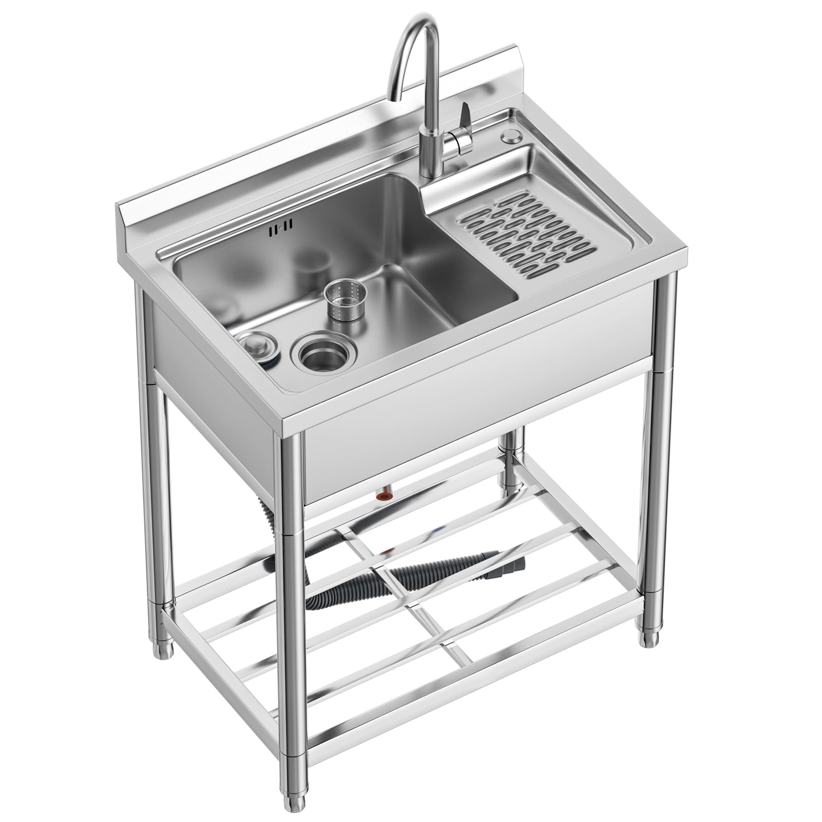 Stainless Steel Utility Sink, Free Standing Laundry Sink With Washboard, Laundry Tub Sink With ...