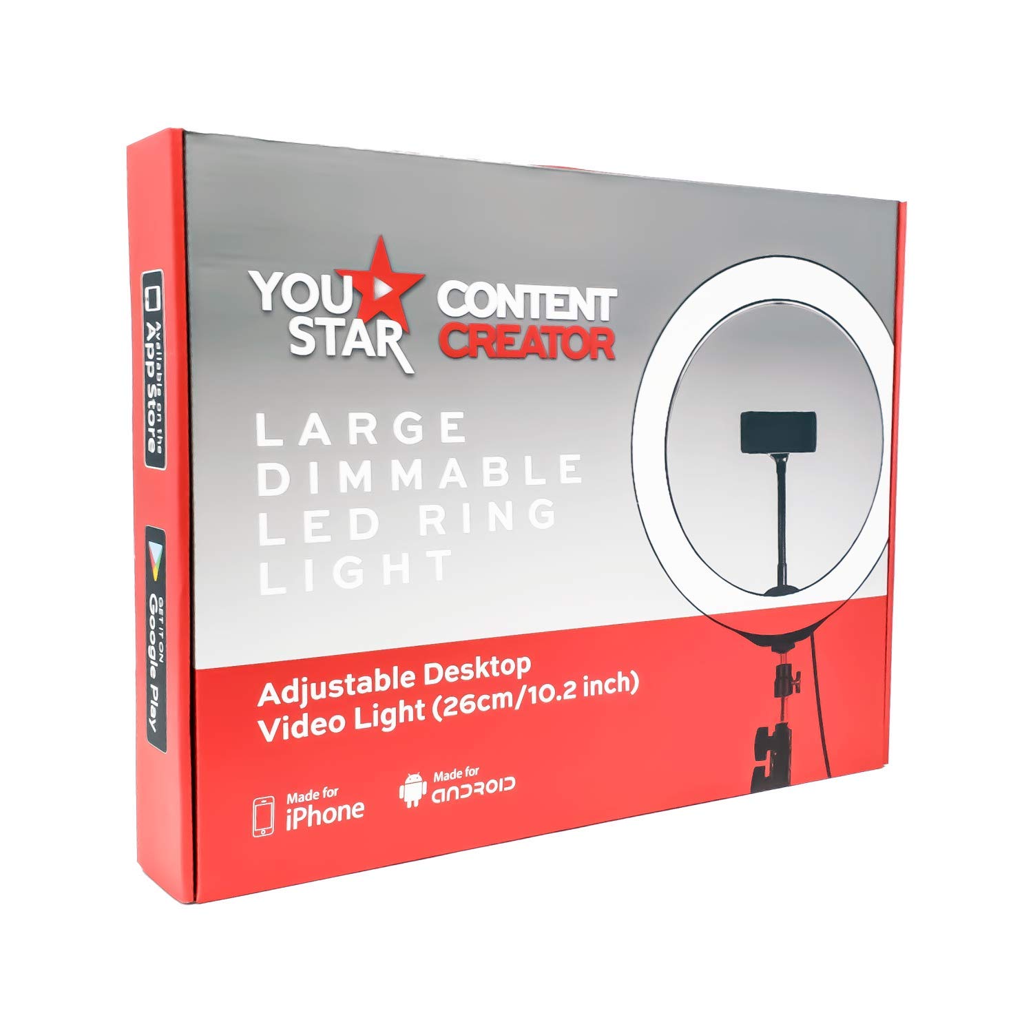 You Star Studio Large 26cm/10 Dimmable LED Ring Light w/ phone holder, 3 Settings and 1.1m tripod