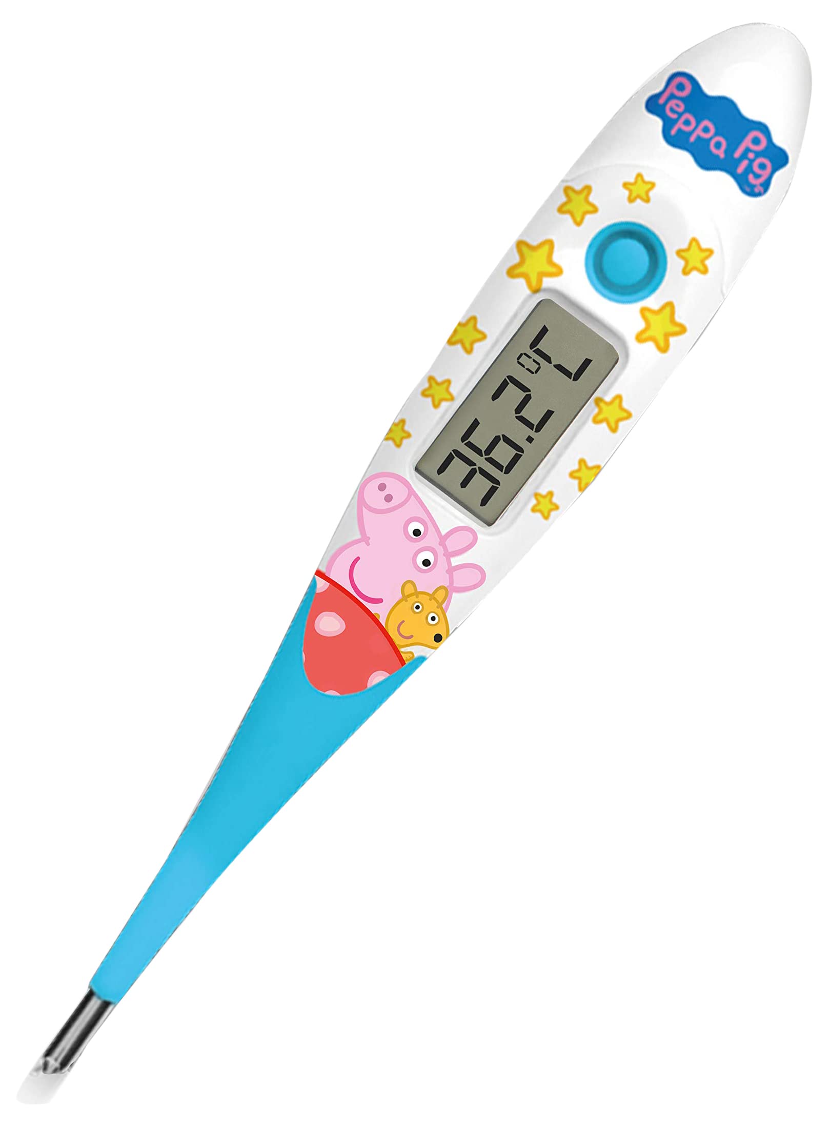 Peppa Pig Digital Thermometer | Oral, Underarm use| Large LCD | 10 Second Reading | Fever Alarm | Flexible Tip | Last Temperature Recall | CE Certified | Calms Kids | Made by Jellyworks