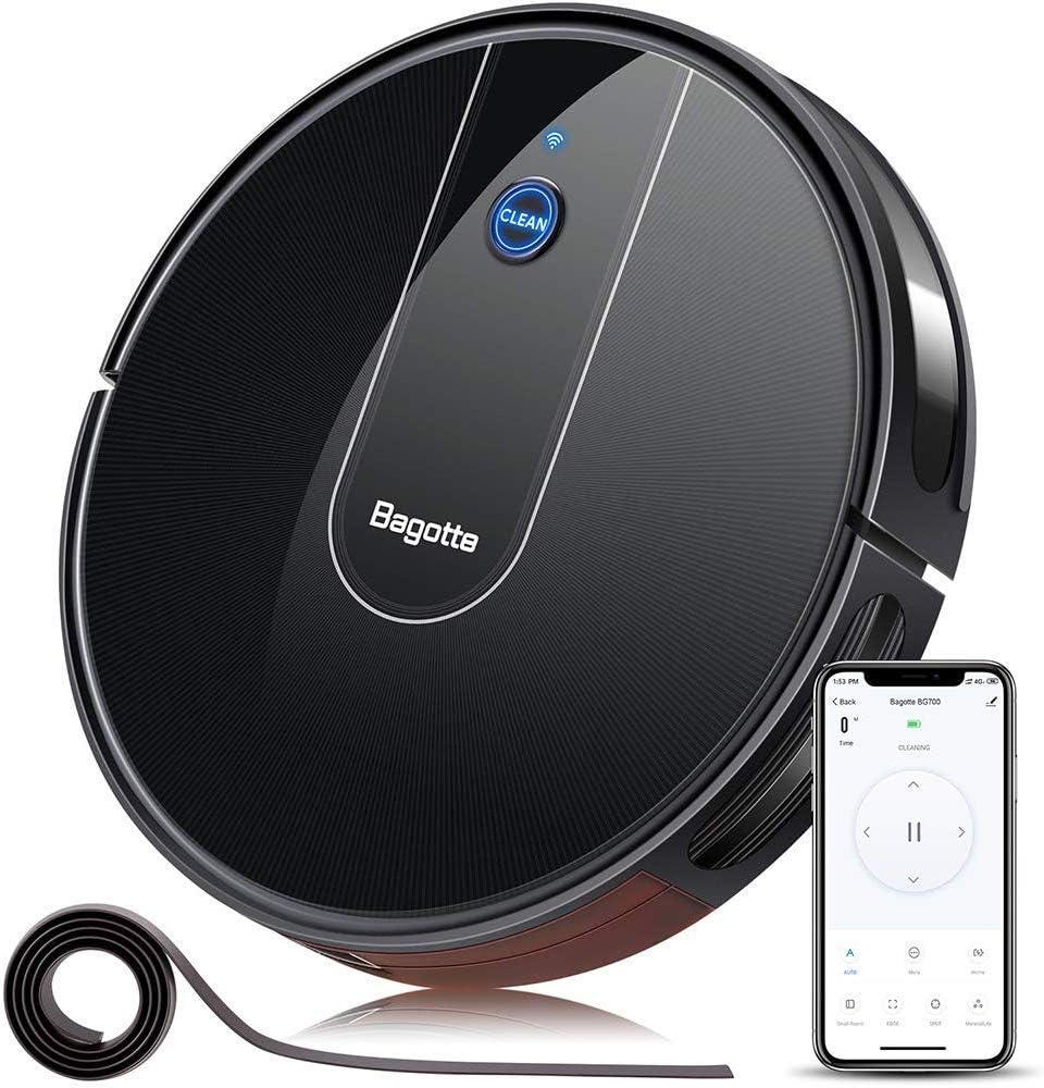 Bagotte BG700 Robot Vacuum Cleaner, 1600Pa WiFi & Alexa Connected Robotic Vacuum Cleaner, 2.7" Thin, Super Quiet, Self-Charging Auto Sweeper for Pet Hair, Carpets, Tiles, Hard Floors