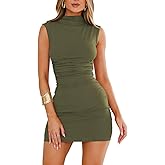 MIYIEONZ Women's Sexy Summer Casual Mock Neck Sleeveless Bodycon Dresses Ruched Turtleneck Cocktail Party Mini Dress