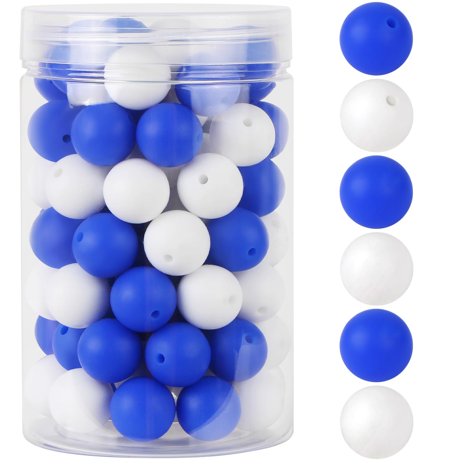 Photo 1 of 110 Pcs Silicone Focal Beads, EVERMARKET 15mm Silicone Beads for Keychain Making, Round Silicone Beads Bulk with Bottle, Rubber Loose Beads for Pens Crafts Necklace Bracelet Lanyard (Blue White)