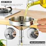 Walfos Kitchen Funnel 3 Pack Stainless Steel 14cm 12cm 10cm with 2 Strainers view 3