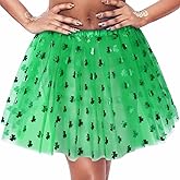 DRESBE St. Patrick's Day Skirt Green Shamrock Tutu Elastic Clover Dance Skirts Irish Festival Costume for Women