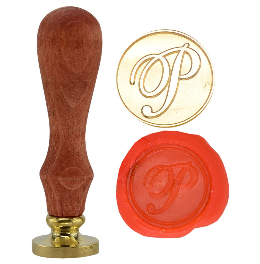 Syaya GZ4 Retro 26 Letters A-Z Alphabet Wax Seal Stamp with Brass Dots and Wooden Handle