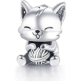 Doyafer A Cute Little Cat Holding A Furball Charm 925 Sterling Silver Charm fit Women's Bracelet Necklace Pendant Holiday Birthday Gifts for Friends