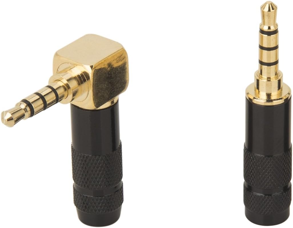 Timibis 2Pcs 4 Pole 3.5mm Barss Stereo Audio Plug Jack Connector Male Headphone Jack Soldering Spring Black