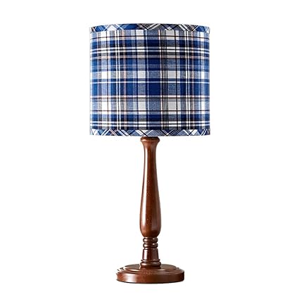 American Country Lattice Tischlampe Massivholzbrett Schlafzimmer Nachttischlampe Blau PVC Lampenschirm Dekoration Lampe